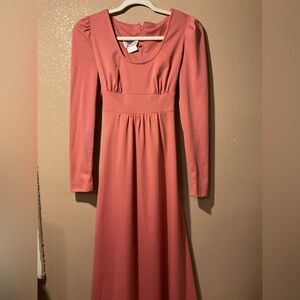 Vintage 1970s Phasell California Prairie Maxi Cottagecore Mauve Dress